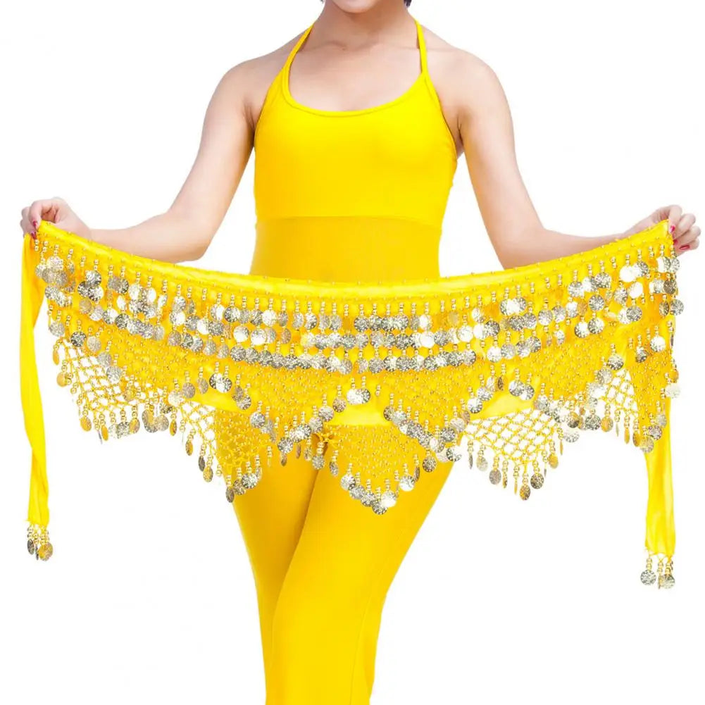 Velvet Women Belt Belly Dance Waist Wrap Skirt Chain Golden Coin Tassel Women Belly Dance Hip Skirt Waist Wrap Scarf