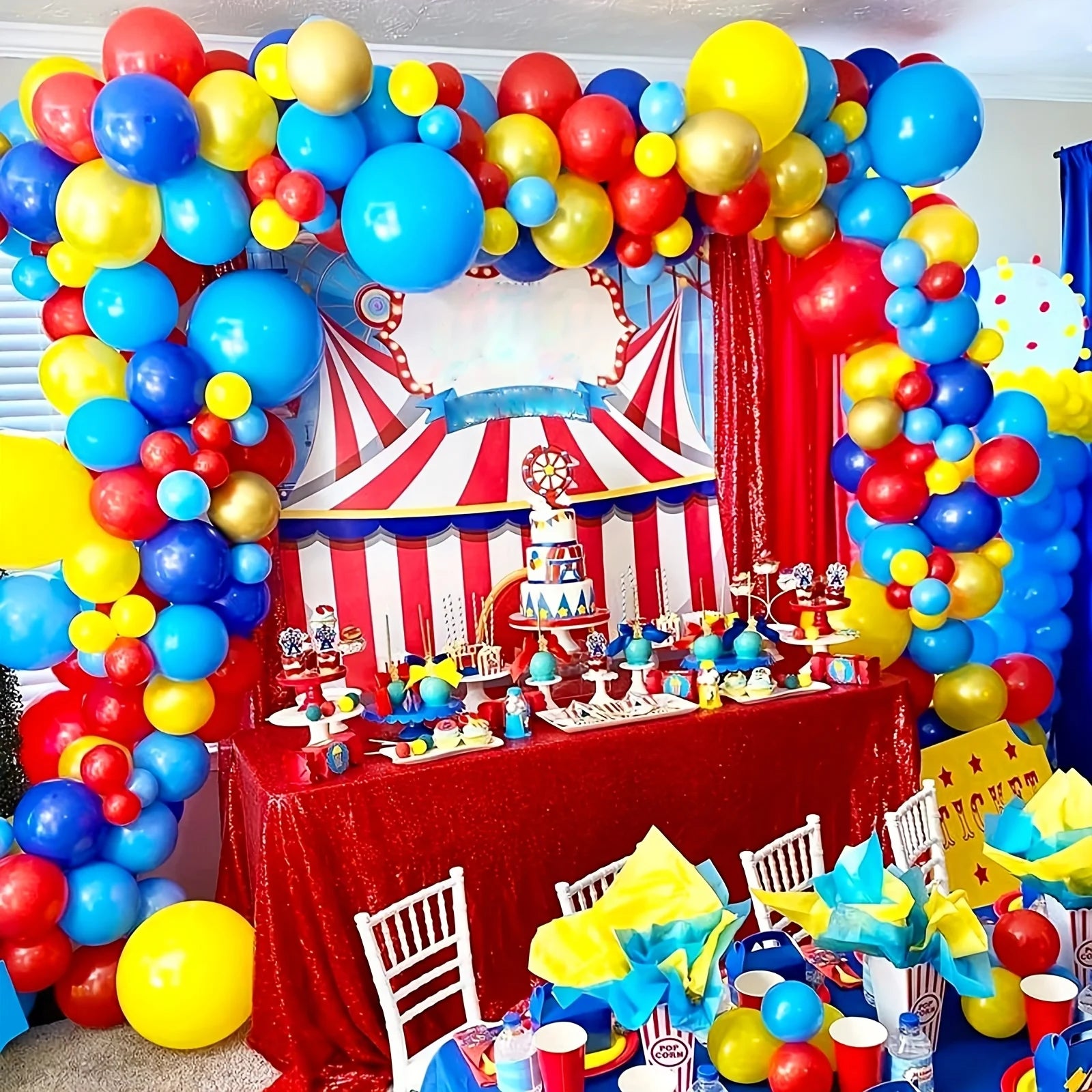 139Pcs Carnival Circus Balloon Garland Arch Kit Red Blue Yellow Basic Rainbow Multi Color Latex Balloons Star Shaped Aluminum Foil Balloons With Party Whistles Puncture Resistant Not Easy To Break Multi Function Game Props Id
