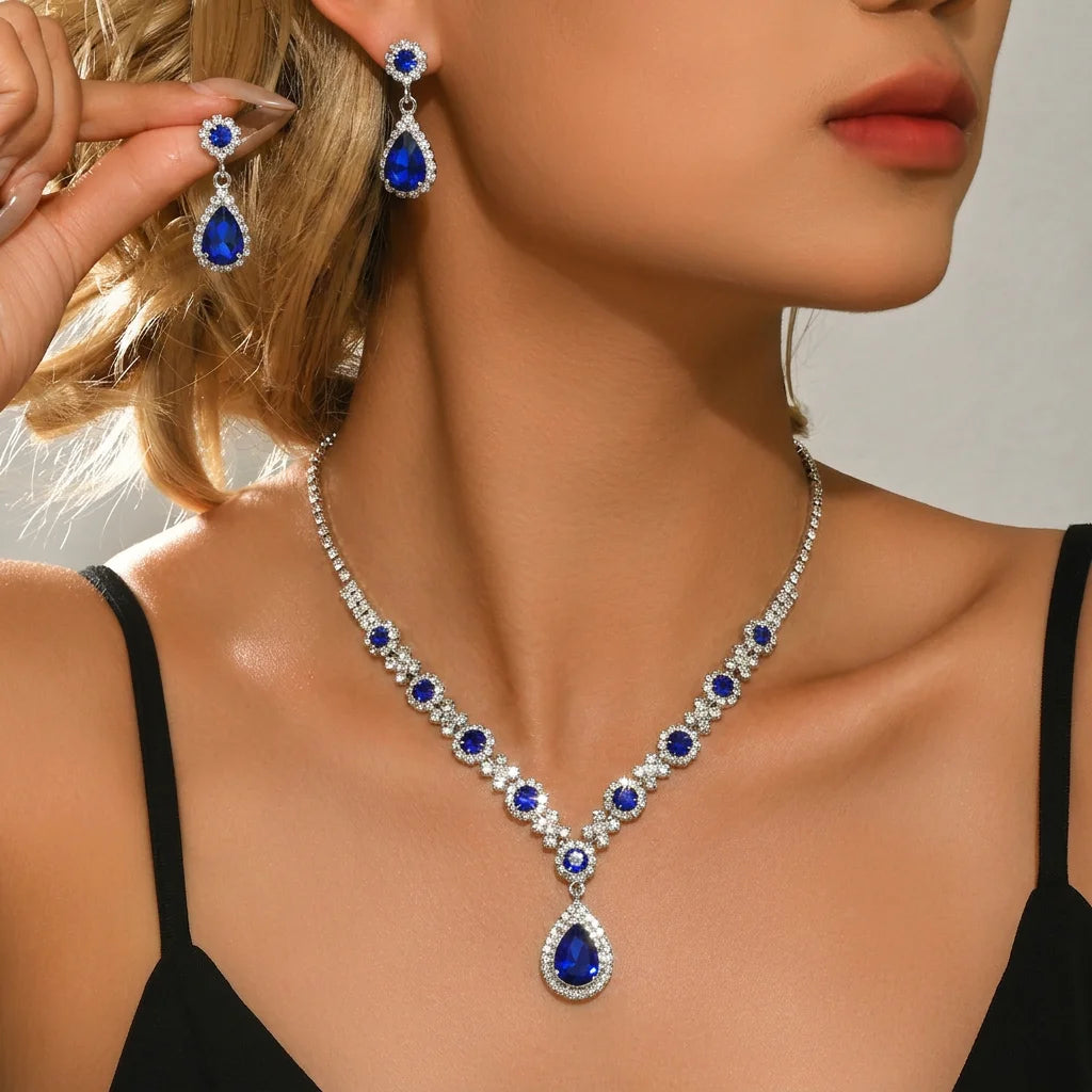Simple and atmospheric water droplet necklace earrings two-piece set as a surprise birthday gift for girlfriend and best friend