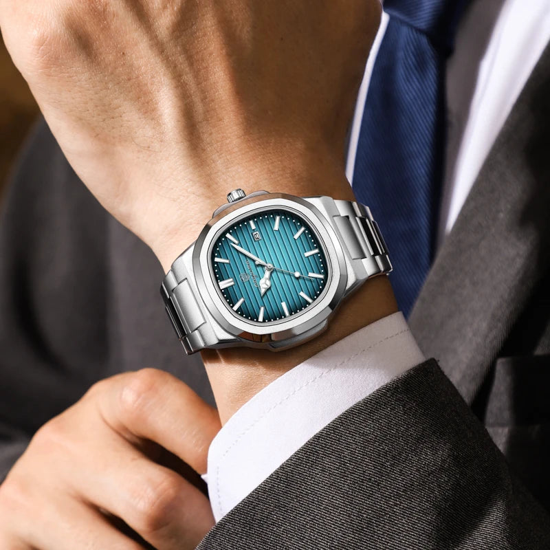 PAAZOMU Top Luxury Military Man Watch Square Waterproof Luminous Date Week Men Watch Stainless Steel Quartz Men's Watches Reloj