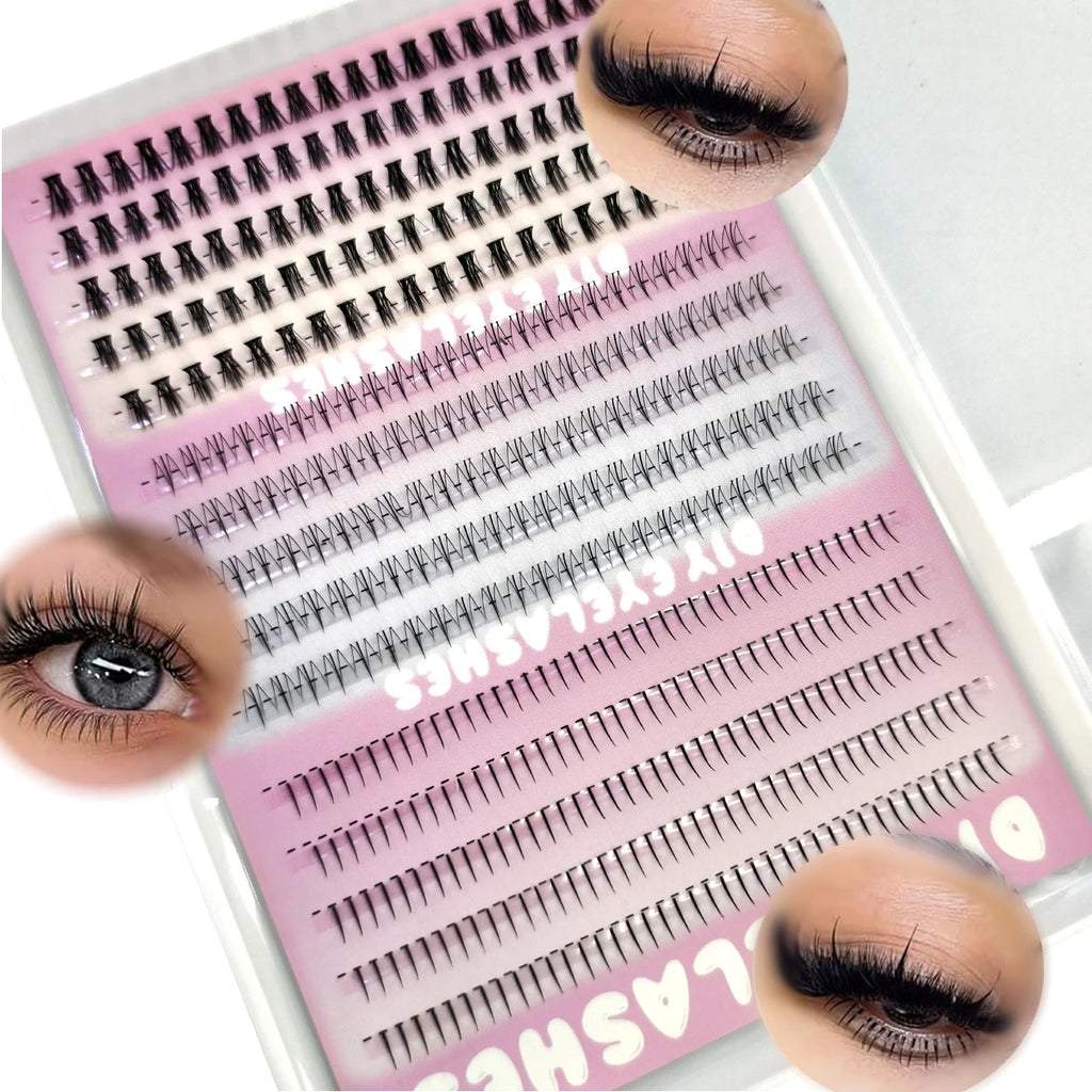 390PCS Bottom Lashes Extension15rows Lower Eyelash Clusters 3 Styles Individual Lashes DIY Wispy Natural Look Clear Band