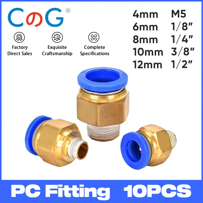10PCS PC Pneumatic Fitting Air Quick Connecors Fitttings PC 4/6/8/10mm Thread 1/8" 1/4" 3/8" 1/2" Hose Quick Couplings