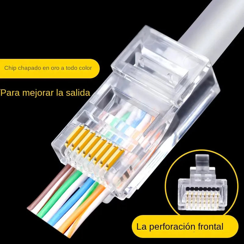 100pcs RJ45 Connector CAT6 Pass Through Connectors Crystal End Gold-Plated 8P8C Crimp UTP Standard Ethernet Network Modular Plug