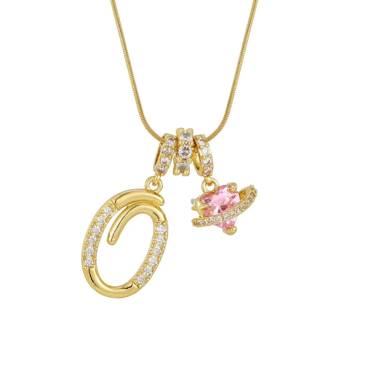 Fashion Letter Necklace Pink for Women  Zircon Heart Pendant Suitable for Personalized Stainless Steel Luxury Jewelry for Girls