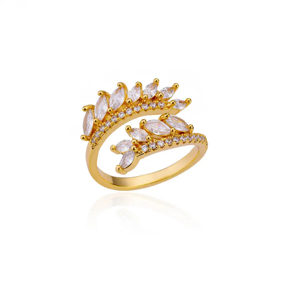 Luxury Zircon Double Layer Leaf Rings For Women Gold Color Stainless Steel Ring Boho Couple Jewelry Accesorios anillos mujer