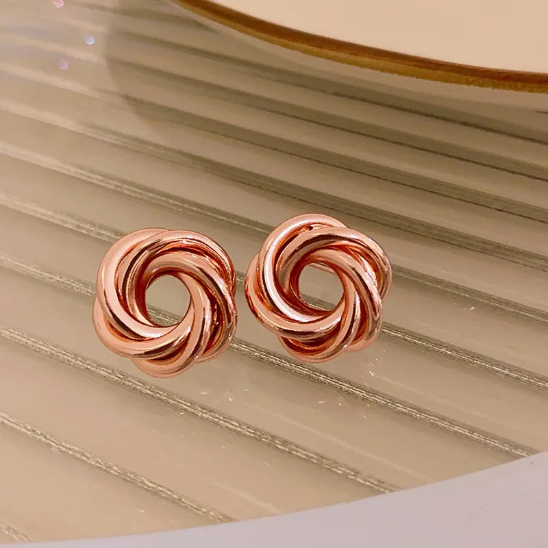 Geometric Multi-layer Wrapping Round Circles Twisted Metal Hoop Earrings Women Gold Color Trendy Charms Fashion Jewelry Gifts K
