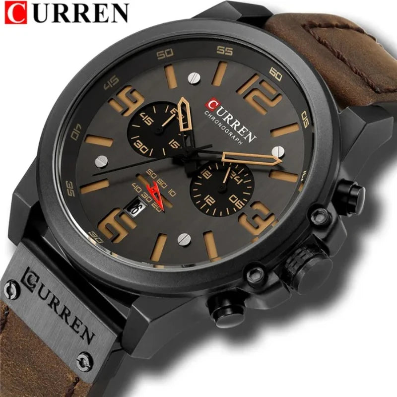 CURREN 8314 Men's Business Leather Strap Quartz Wristwatch, Waterproof Calendar Casual 6-Hand Quartz Watch