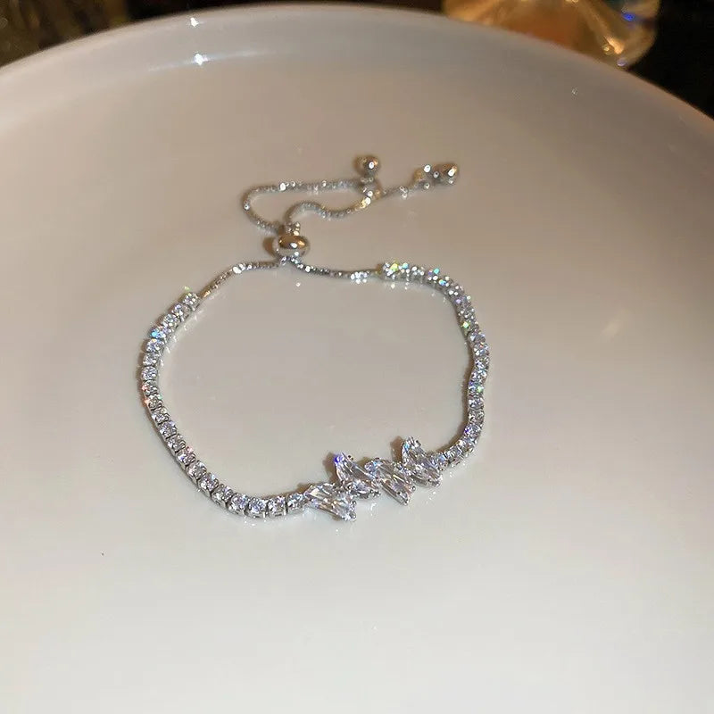 Wave Geometry Adjustable Bracelet Bangle Luxury Fashion Rhinestone Crystal Bracelets Women Wedding Wristband Jewelry