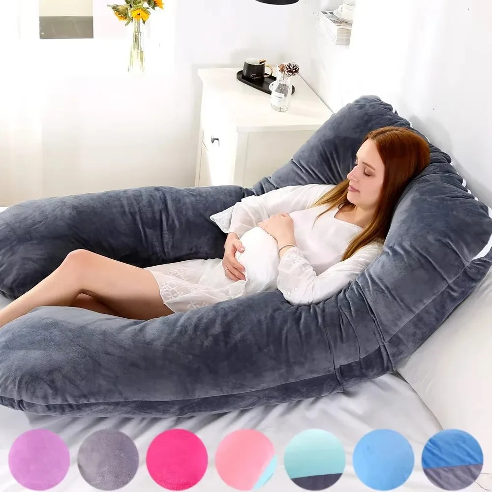 Pregnancy Pillow U-Shaped – Soft Fleece Maternity Body Pillow, Full Body Support for Side Sleeping, Lumbar & Belly Support