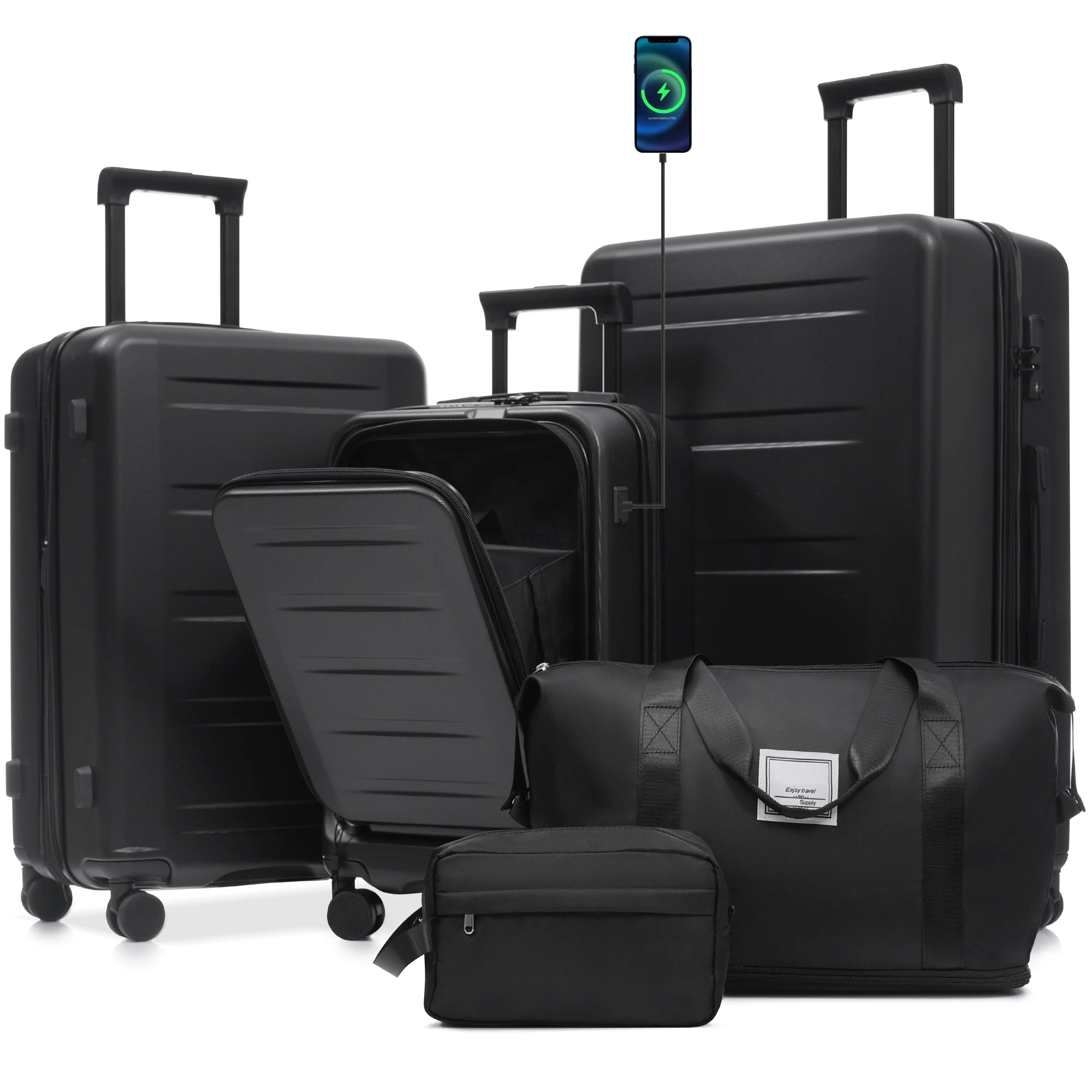 Luggage Sets 5 Piece with Front Opening, Hardside Expandable Carry On Suitcase Set with Double Spinner Wheel