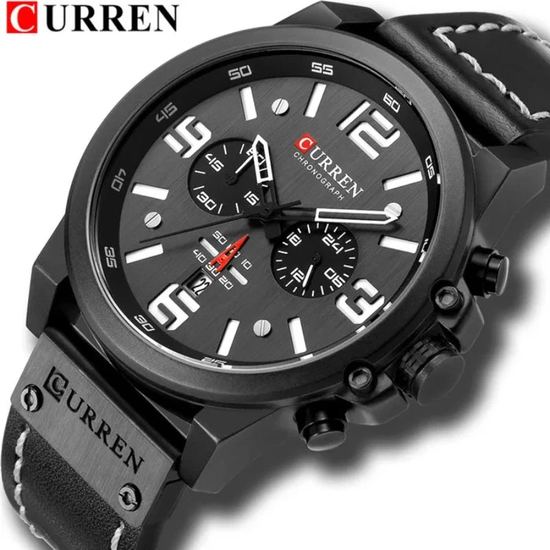 CURREN 8314 Men's Business Leather Strap Quartz Wristwatch, Waterproof Calendar Casual 6-Hand Quartz Watch