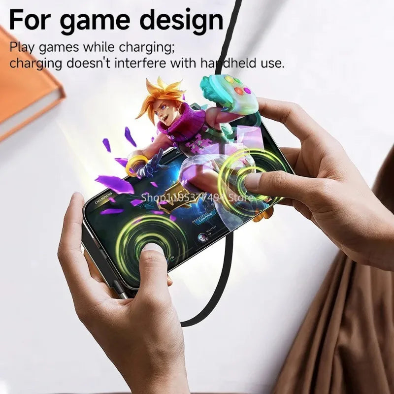 240W 2-in-1 Black/Orange Fast Charging Foldable Bracket Data Cable Type-C to Type-C Data Wire with Phone Tablet Stand