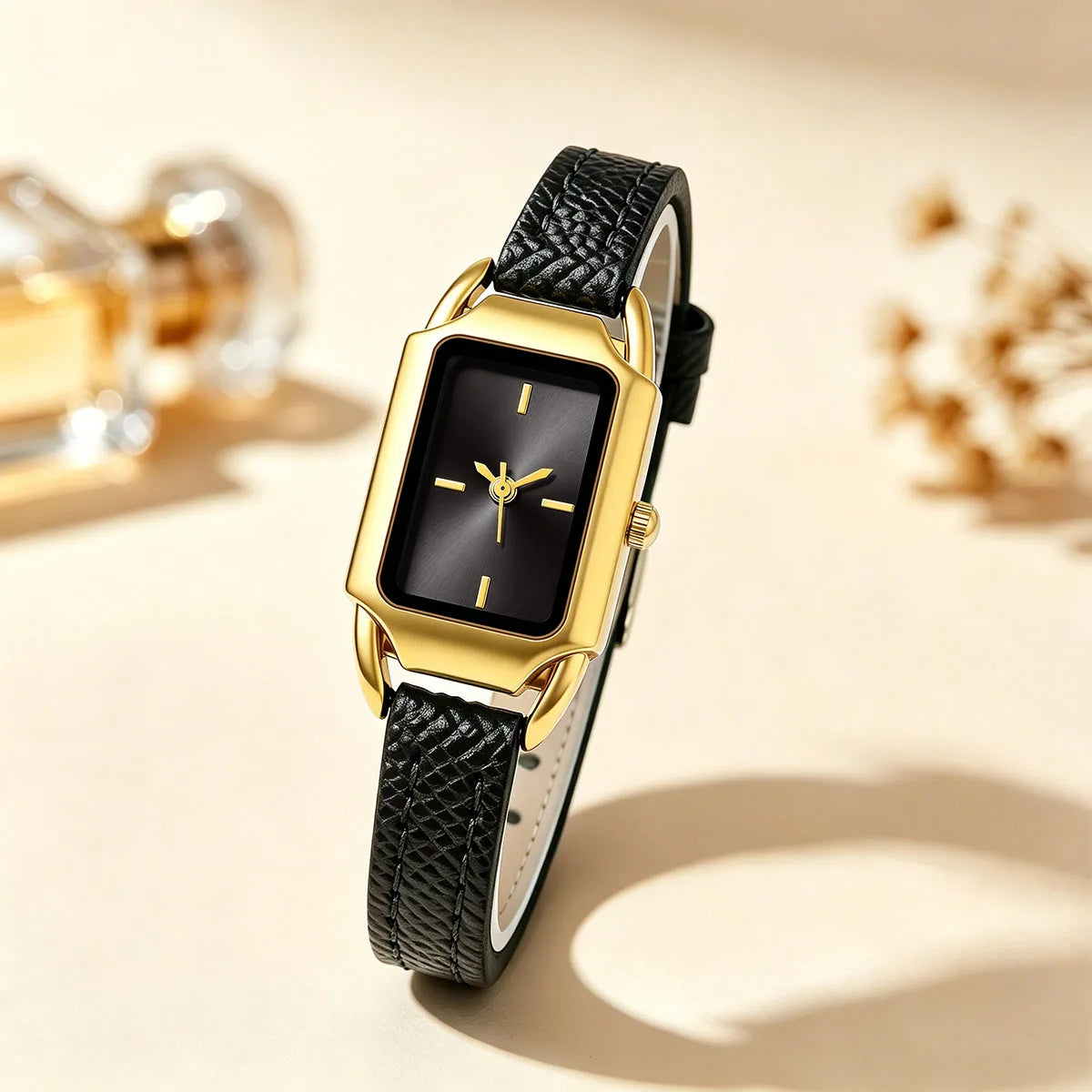 Simple Fashion Casual Women Fashion PU Leather Rectangle Quartz Watches