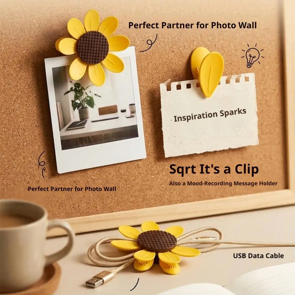 10Pcs Cute Sunflower Magnetic Food Sealing Clips With Base Airtight Chip Snack Bag Clips Kitchen Fresh Keeping Storage Note Clip