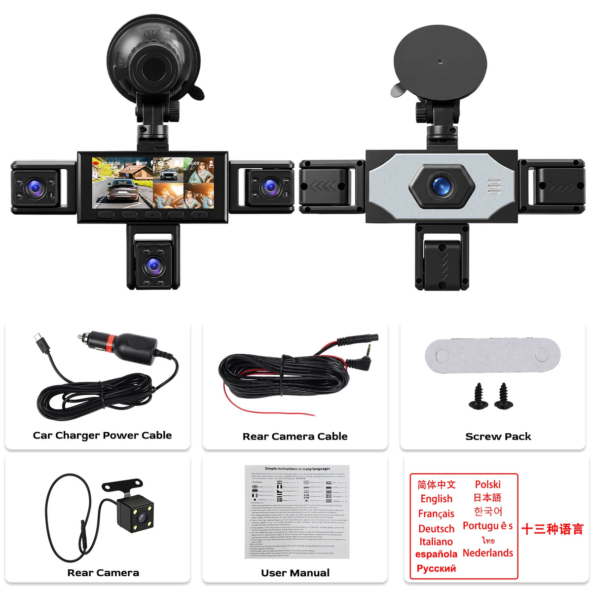 Podofo 1080P Car Video Recorder Black Box 5 Lens Car Dash Cam Hardwire Kit Car Accessories Including 480P Left Interior, Right Interior, And Rear View Cameras Driving Recorder