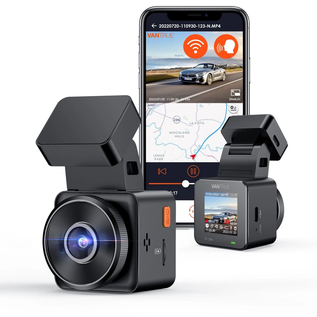 Vantrue E1Lite Dashcam 1080P WiFi Mini Dash Cam with GPS and Speed Voice Control Detachable Dash Camera 24 Hours Parking Mode