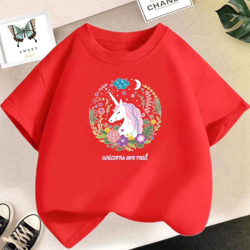 Girls Clothes 2024 Summer Fashion T-Shirt Fun And Cute Cat Kitten Print Short-Sleeved Tops Children Summer Clothes