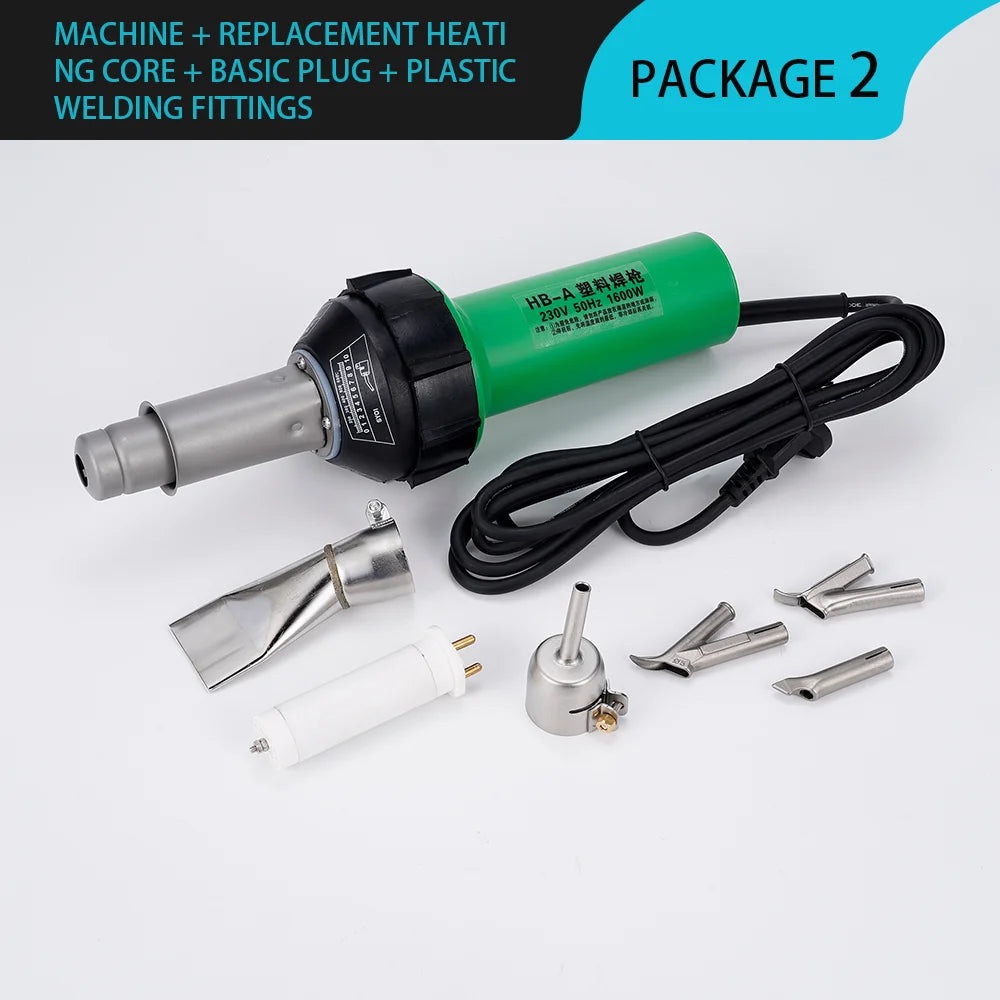 AC220V 1600W Plastic Welding Gun Machine Electric Hot Air Gun Plastic Welding Torch + Heating Core + Flat Head Accessories