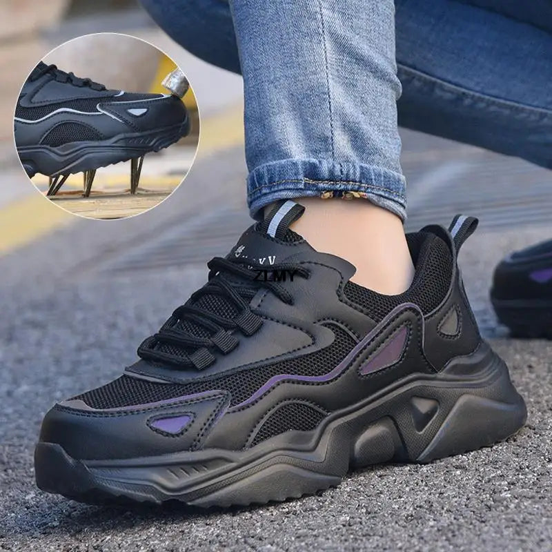 Big Size Women Safety Shoes Platform Steel Toe Sneaker Men Woman Work Safety Boots Breathable Light Industrial Work Shoes Female
