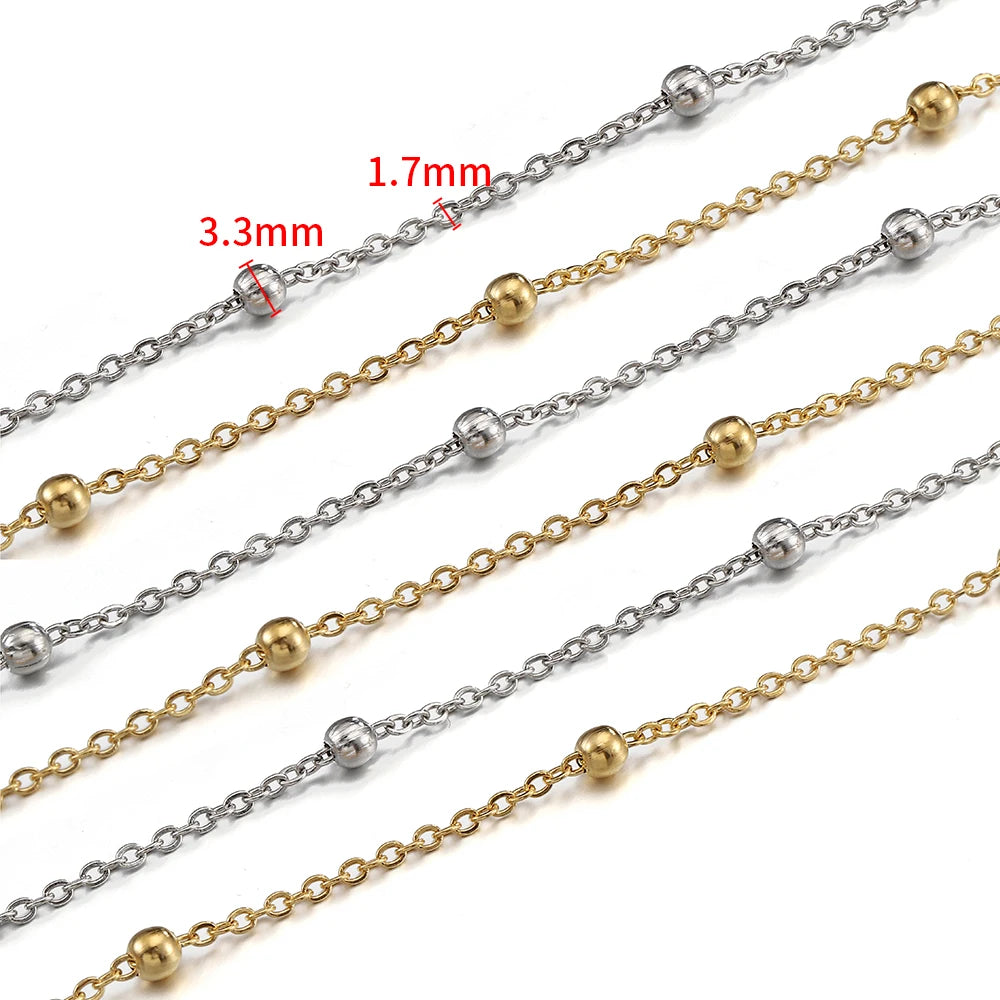 1meter/2meter Stainless Steel Golden Beads Chains for Jewelry Making DIY Women Men Necklace Bracelet Bulk Chain Accessories