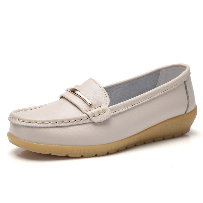 2025 New Genuine Leather Shoes Woman Slip On Women Flats Moccasins Women's Loafers Spring Autumn Mother Shoe Big Size 35-44