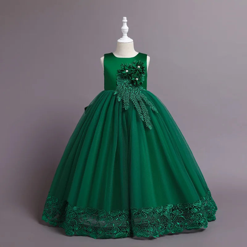 Teen Long Flower Bridesmaid Dresses For Girls Children Wedding Prom Gown Girl Party Dress Elegant Kids Communion Evening Clothes