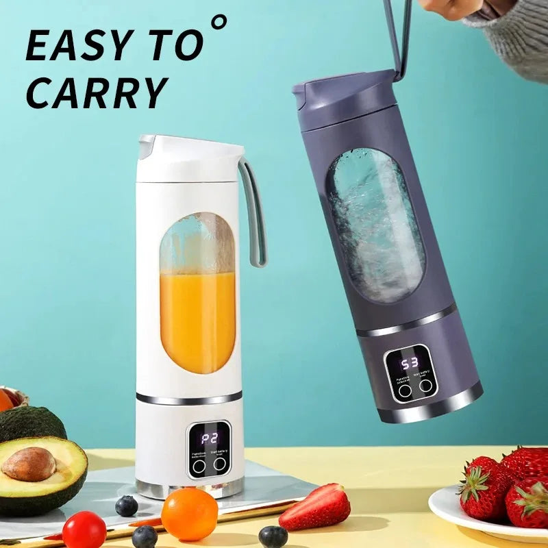 Mini Electric Juicer 450ML Large Capacity with Powerful Motor Digital Display for Crushed Ice Household Rechargeable Juice Cup