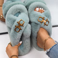 Fashion Slippers Women Buckle Decor Furry Slides Ladies Fluffy Flip Flops Luxury Designer Fur Sandals Cute Slippers Casual Shoes