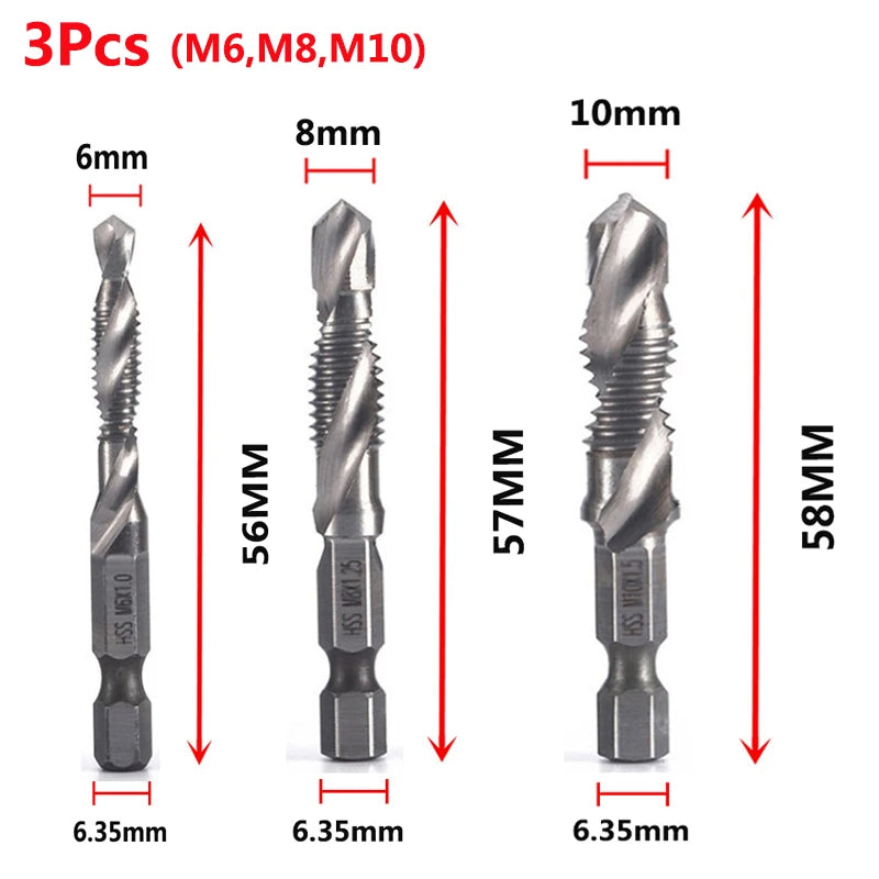 Hex Shank Titanium Plated HSS Screw Thread Metric Tap Drill Bits Screw Machine Compound Tap M3 M4 M5 M6 M8 M10 Hand Tools