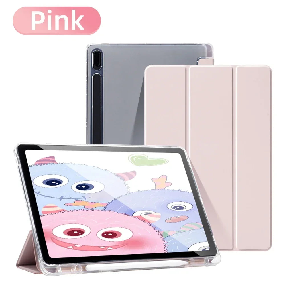 Tablet Case for Samsung Galaxy Tab S9 FE 11 S8 S7 Plus 12.4in S6 Lite Transparent Back Tablet Cover for Tab with Pencil Holder