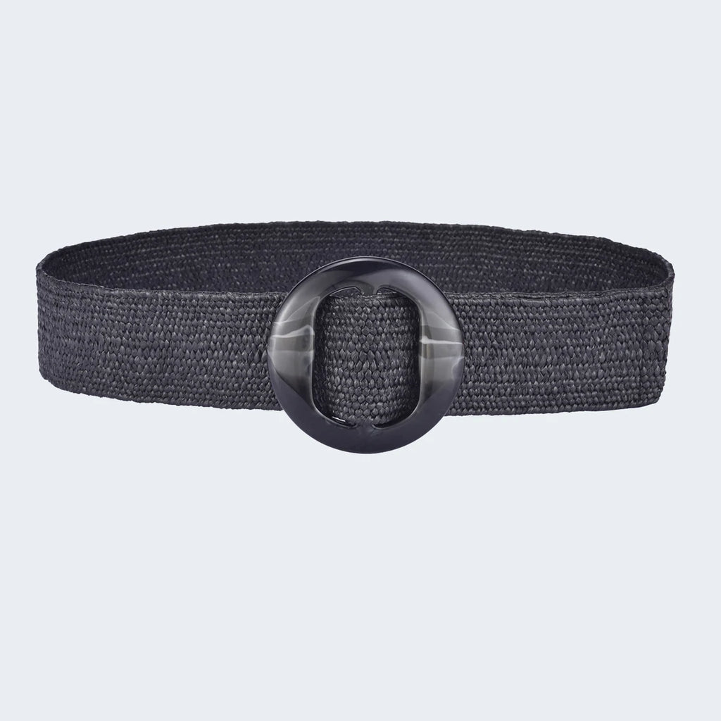 Beltox Women Straw Woven Elastic Wide Belt Solid Color with Matching Plastic Buckle