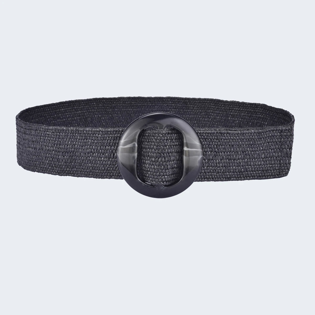 Beltox Women Straw Woven Elastic Wide Belt Solid Color with Matching Plastic Buckle