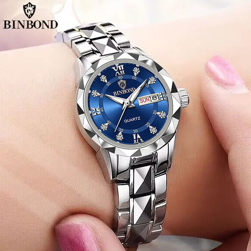 BINBONG Women Watches Luxury Fashion Ladies Quartz Watch Waterproof Luminous Date Stainless Stain Wristwatch Girlfriend Gift