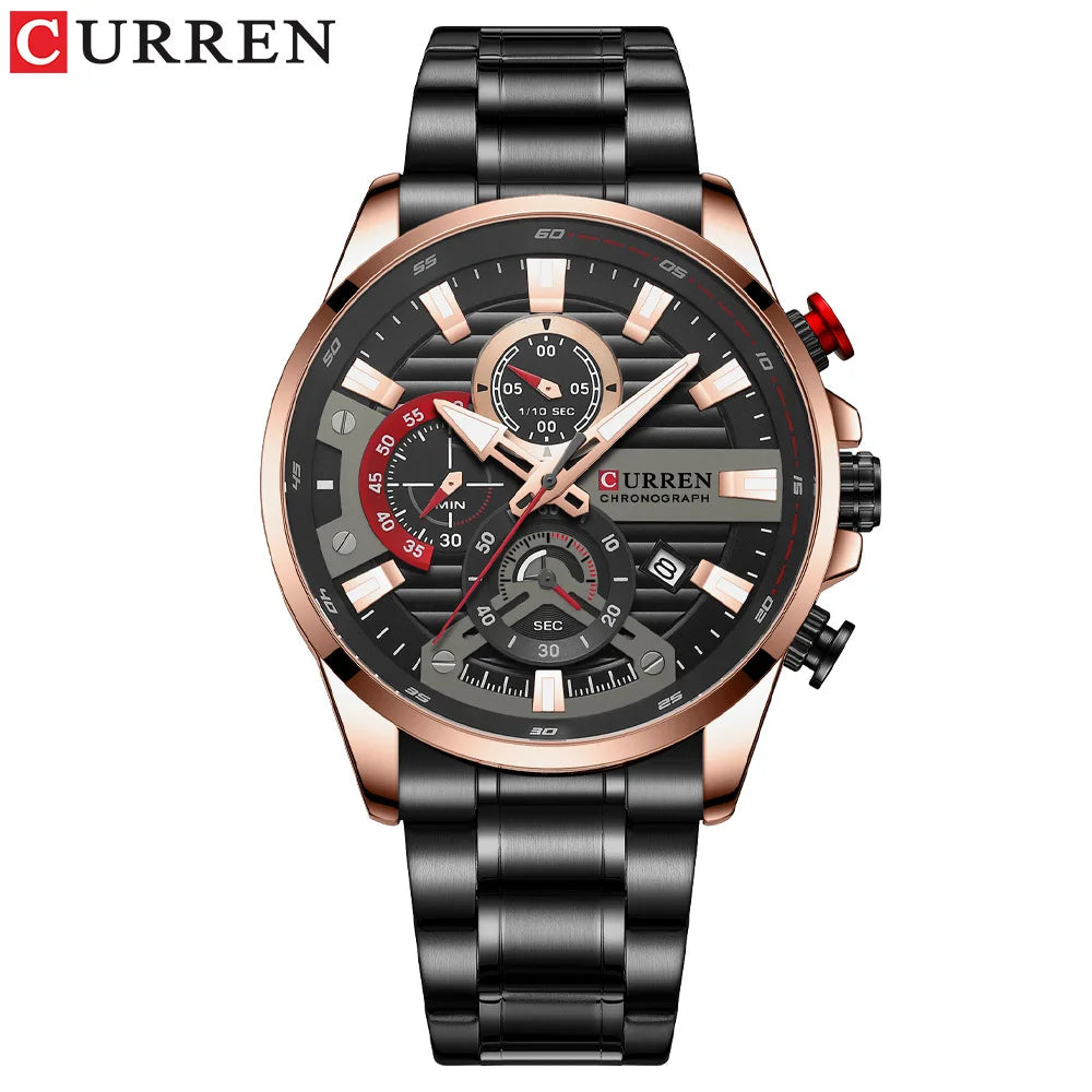 Gurren 8415 Men's Minimalist Six-hand Quartz Watch, Water-resistant Calendar Business Wristwatch