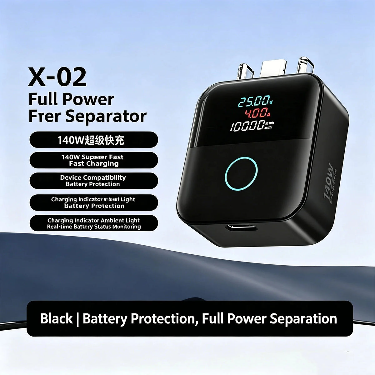 KEBIDUMEI 140W Smart Auto Power-off Phone Charge Separator Digital Display Type-C Fast Charging Data Cable Overcharge Protection