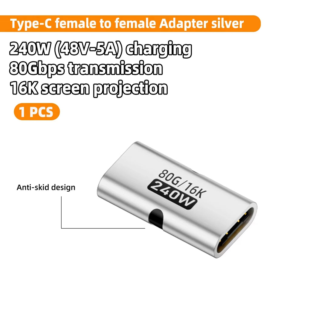 USB4 80Gbps USB C Female to Female Adapter Coupler 240W PD Fast Charging 8K@60Hz Type C Extender Converter for MacBook iPad Pro