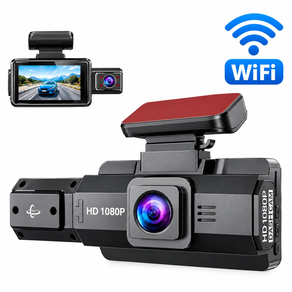 HD 1080P Car DVR Dash Cam with 3 Lens Wide Angle Night Vision G-Sensor Loop Recording for Front Inside and Rear Vehicle Camera