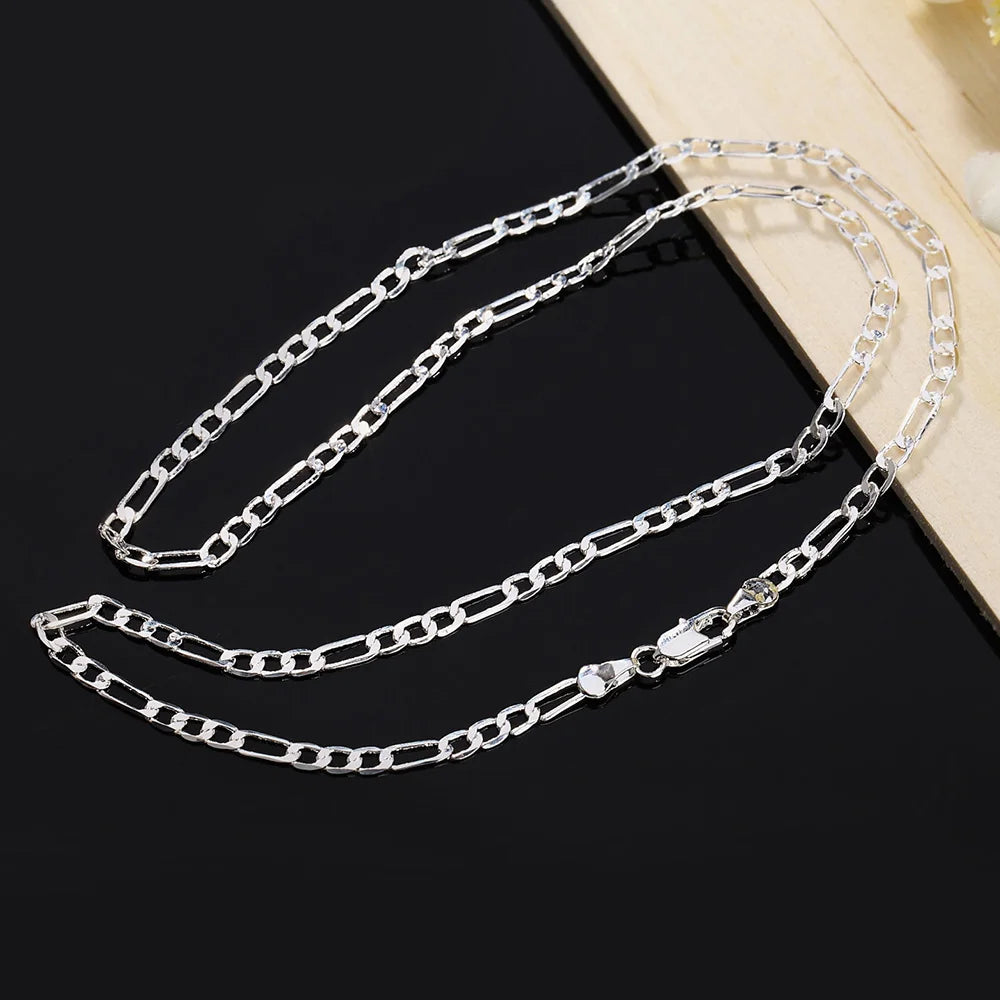 1 Pcs 925 Silver 16-30 Inch Length 4MM Width Figaro Chain Necklace for Men Women Fashion Jewelry Gifts