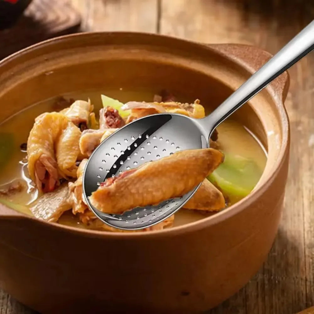 1/2Pc Stainless Steel Ladles for Serving Soup Rice Serving Spoon Drain Hole Heat Insulated Handle Kitchen Utensils for Daily Use