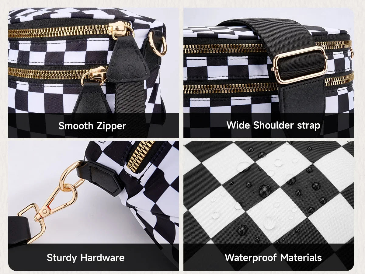 Women Checkered Bum Bag Casual Fanny Pack Large Capacity Crossbody Adjustable Strap Simple Shoulder Mommy Bag Daily Travel Tote