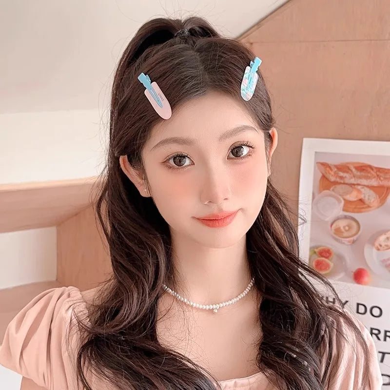 2 Pieces of Multi-Color Colorful Hair Clips with Side Bangs, Duckbill Clips for Flyaway Hair, Sweet Girl's Simple Hair Clips