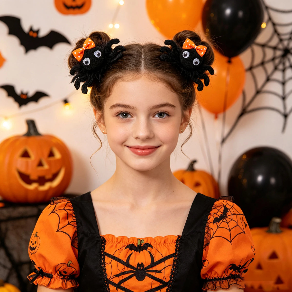 2pcs Black Halloween Girl Hair Clips, Fabric Spider Decor Hair Clips, Fun Hair Accessories, Suitable As Halloween Gift For Girls