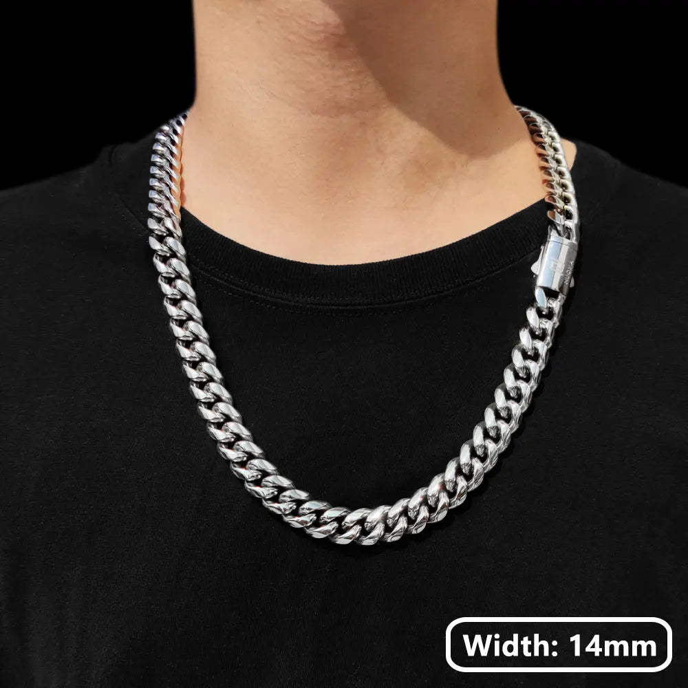 Hip Hop PVD Plated Stainless Steel Cuban Necklace with Snap Clasp Men Miami Cuban Link Chain Jewelry For Women's Free Laser Logo