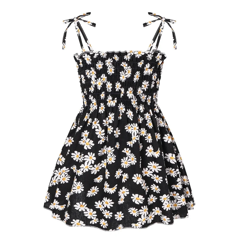 1-6 Years Kids Girls Sleeveless Flower Sundress Summer Beach Strap Princess Dress Cotton Children Clothes Girls Casual Dresses