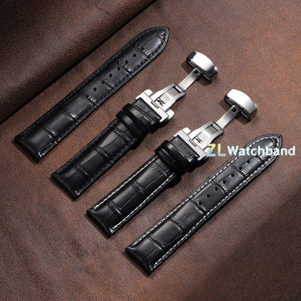 18mm 20mm 22mm Watch Band with Wooden Box Butterfly Clasp Watchband Replacement Genuine Leather Strap Bracelet Watch Accessories