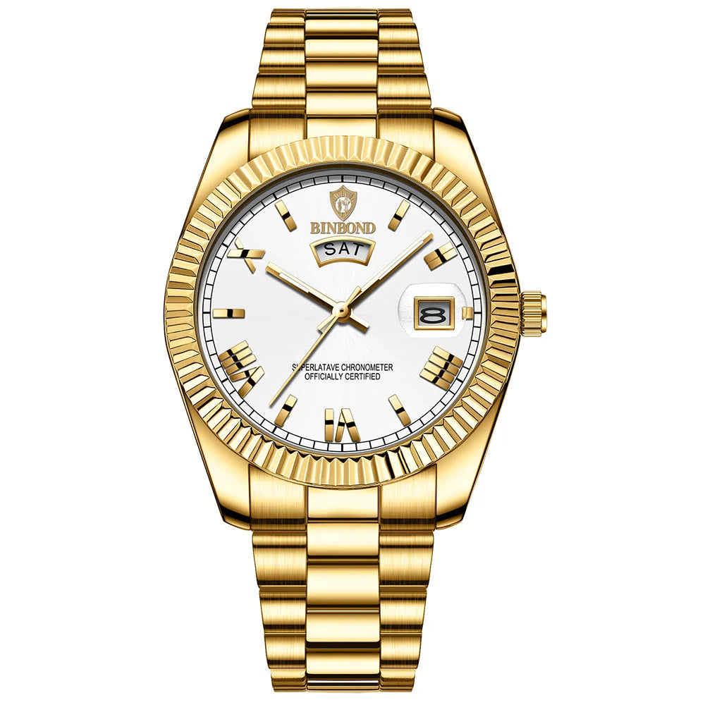 BINBOND Luxury Precise Quartz Wristwatches for Men Luminous Waterproof Week Auto Date Men's Watch Durable Fashion Casual Reloj