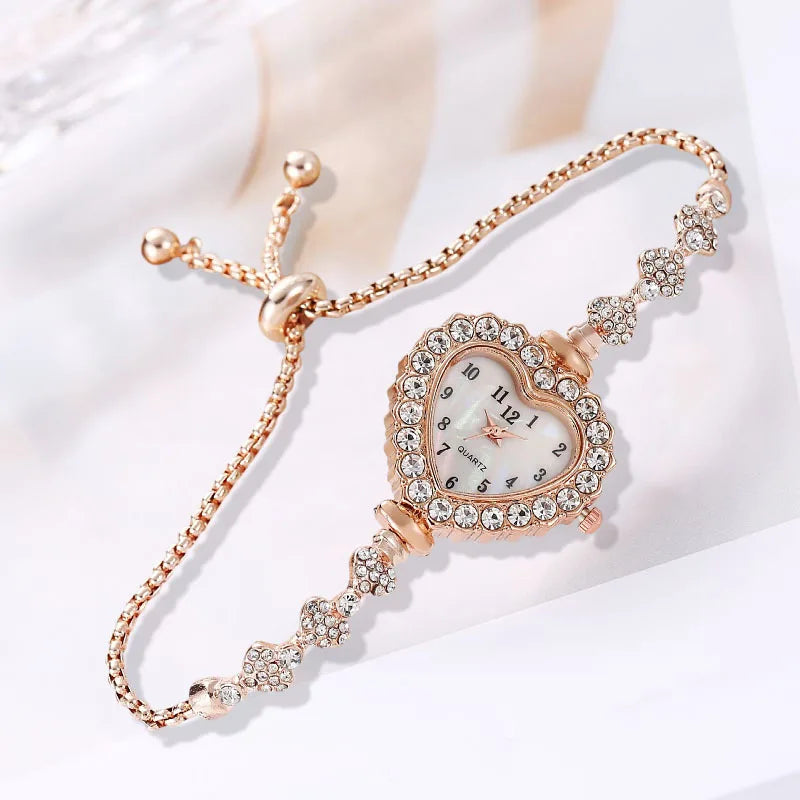 New Women's Heart shaped Diamond studded Steel Belt Fashion Versatile High Beauty Daily Matching Bracelet Watch Relogio