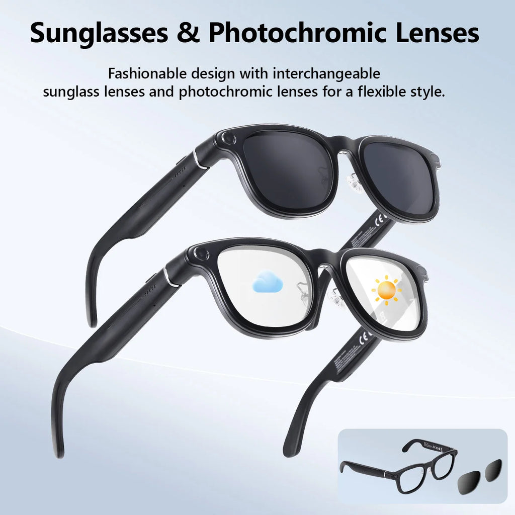 Hganus New Upgraded 800W AI Smart Glasses with Camera 3600mAh Battery Case Smart Translation Glasses Photo Video Recording Sunglasses ChatGpt App Phone WIFI 4 BT 5.3