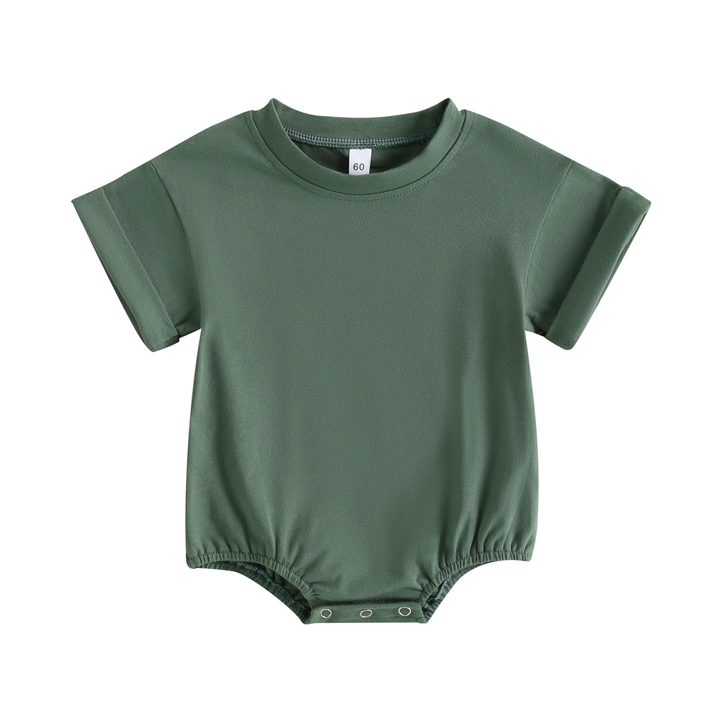 Citgeett Summer Infant Baby Boys Girls Bodysuit Short Sleeve Solid Color Jumpsuit Solid Casual Clothes