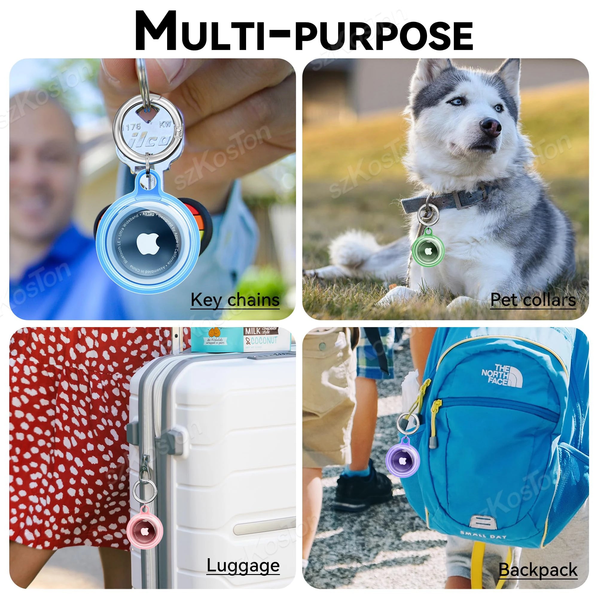 4 Pack for Airtag Holder Waterproof Silicone Protective Case with Keychain Protection Cover for Air Tag Dog Collar Luggage Keys